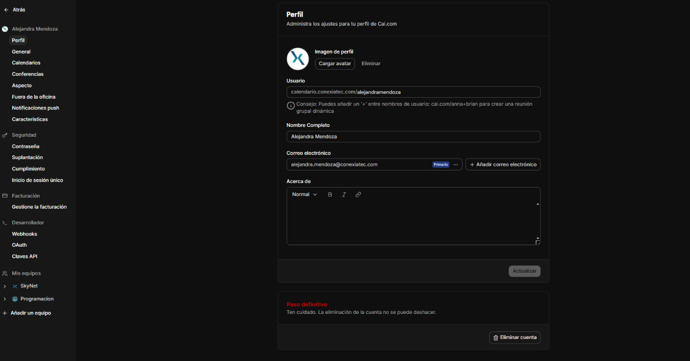 Men&uacute; lateral de opciones.