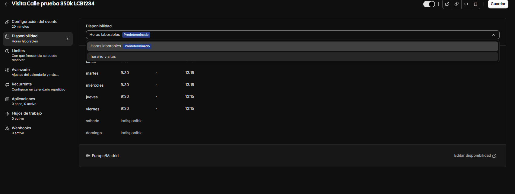 Selector de disponibilidad.